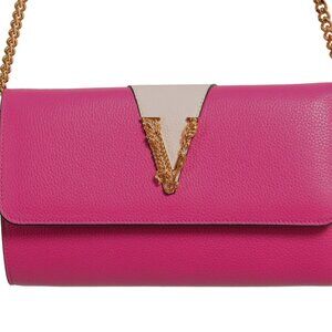 Versace Women's 100% Leather V-Logo Crossbody Shoulder Bag Clutch Wallet
